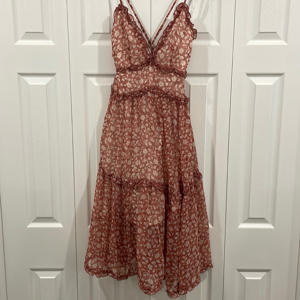 Angel Biba Rust Floral Midi Dress